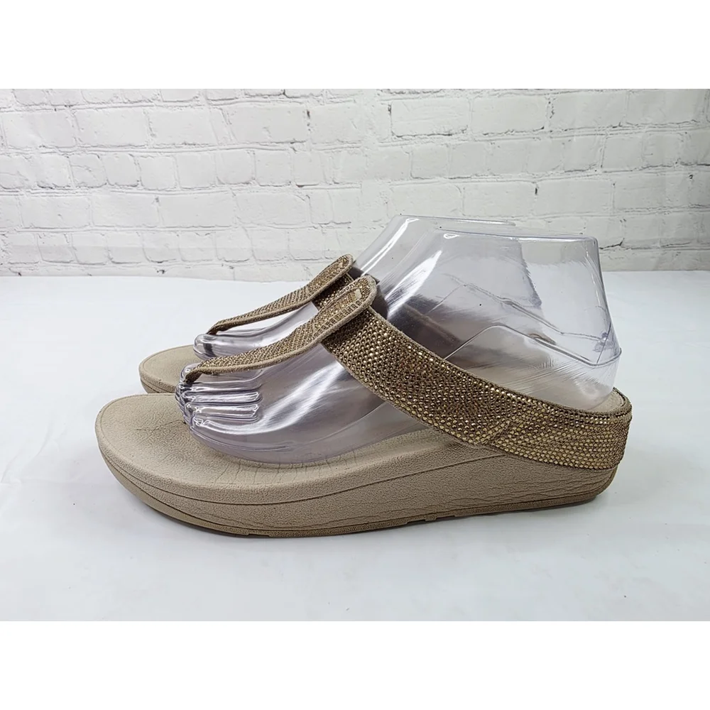 Fit Flop Lulu Crystal Embellished Beige Latte Flip Flop Comfort Women's Size 9 - Picture 3 of 7
